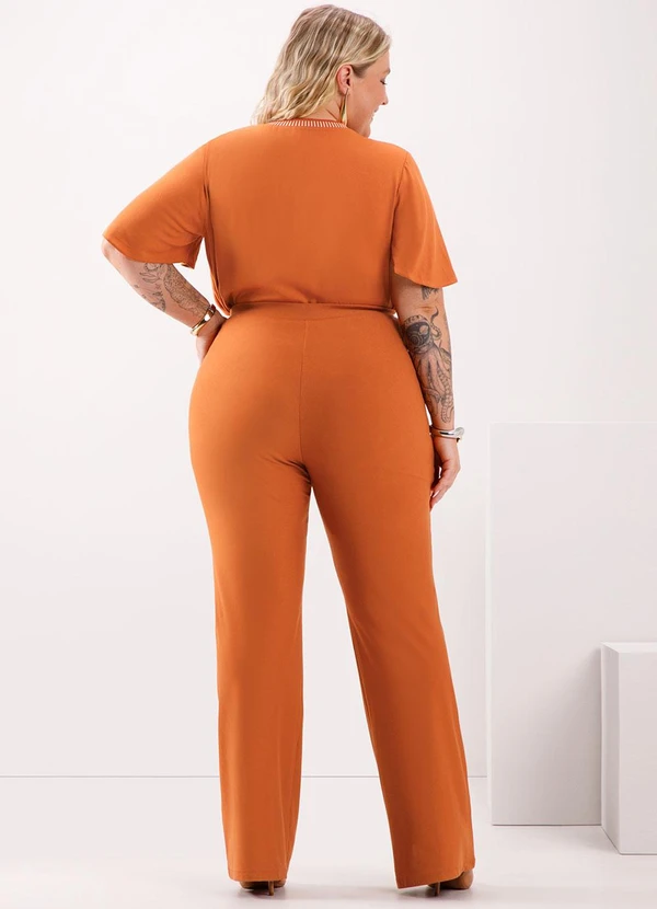 Lunender Mais Mulher - Calça Flare com Bolsos em Malha Crepe Laranja 4