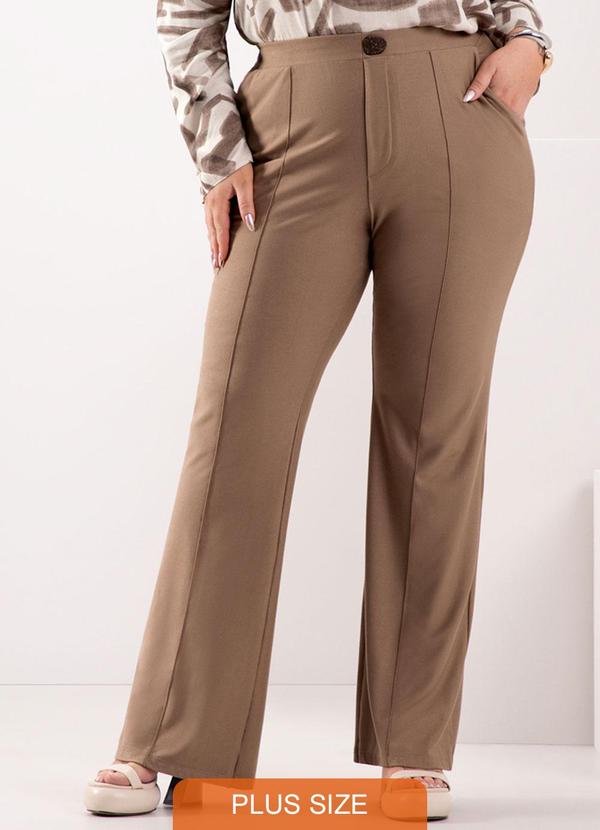 Lunender Mais Mulher - Calça Flare com Bolsos em Malha Crepe Marrom