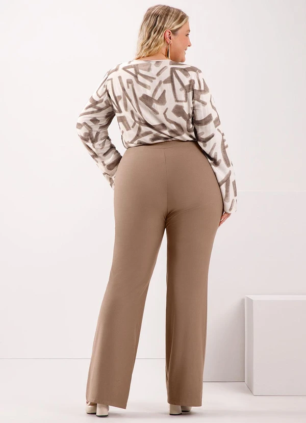 Lunender Mais Mulher Calça Flare com Bolsos em Malha Crepe Marrom - Main Image