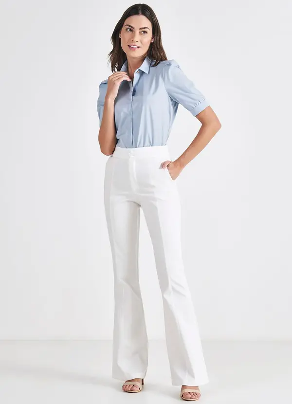 Principessa - Calça Flare de Alfaiataria Off White com Recortes Rebeca 3
