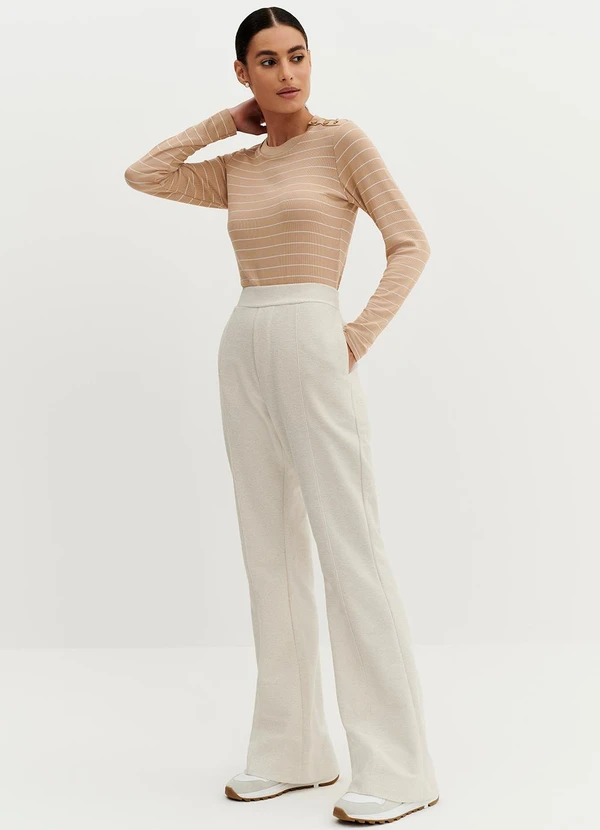 Principessa Calça Flare de Linho Natural Kim Bege