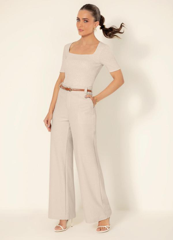 Gris - Calça Flare em Canelado Bege 4