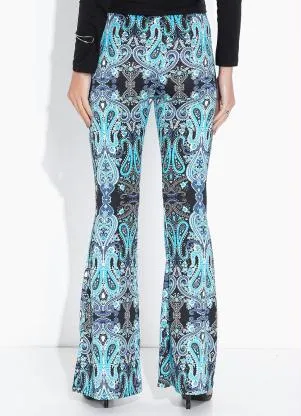 bonprix - Calça Flare Estampada Mandala Azul - BONPRIX