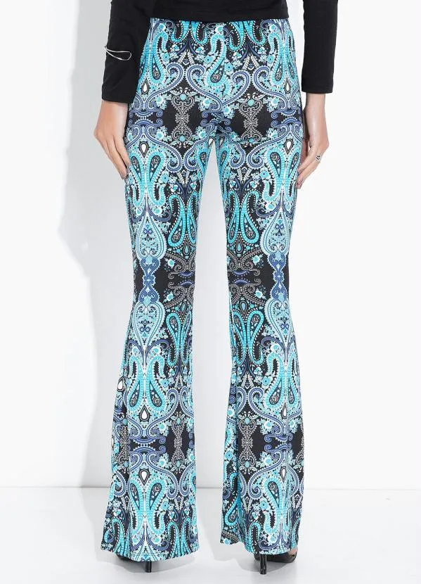bonprix - Calça Flare Estampada Mandala Azul 2