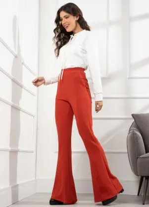 Quintess - Calça Flare Ferrugem com Bolsos - QUINTESS