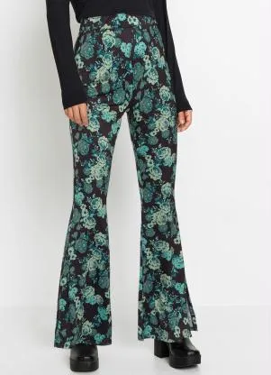 bonprix - Calça Flare Floral Dark - BONPRIX
