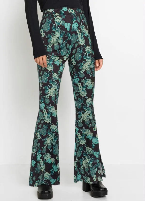 bonprix - Calça Flare Floral Dark