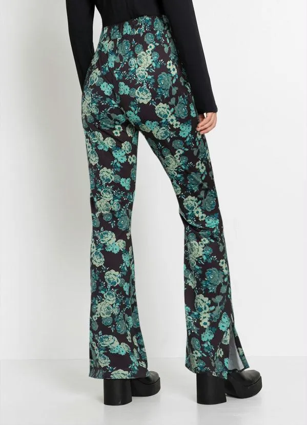 bonprix - Calça Flare Floral Dark