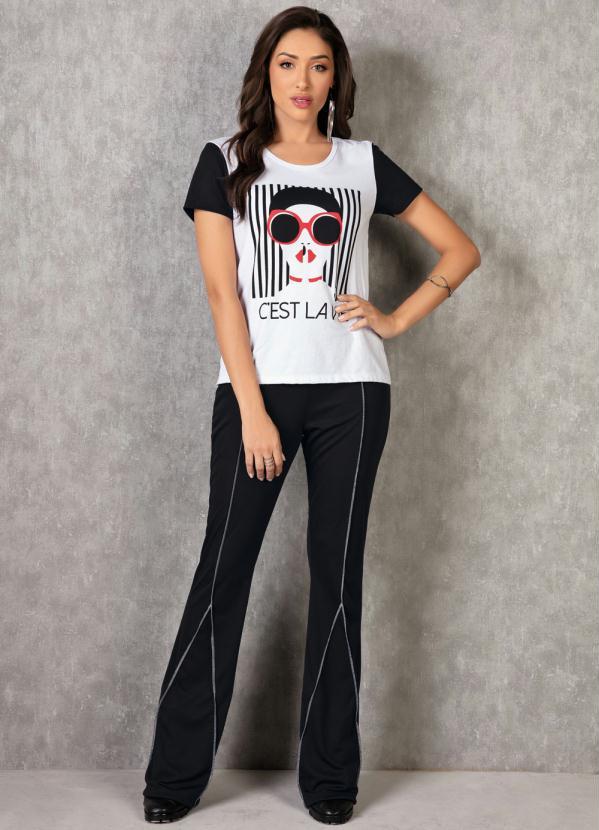 Outlet - Calça Flare Preta com Costura Contrastante 3