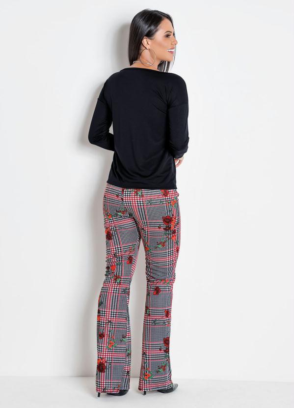 Outlet - Calça Flare Xadrez e Flores 4