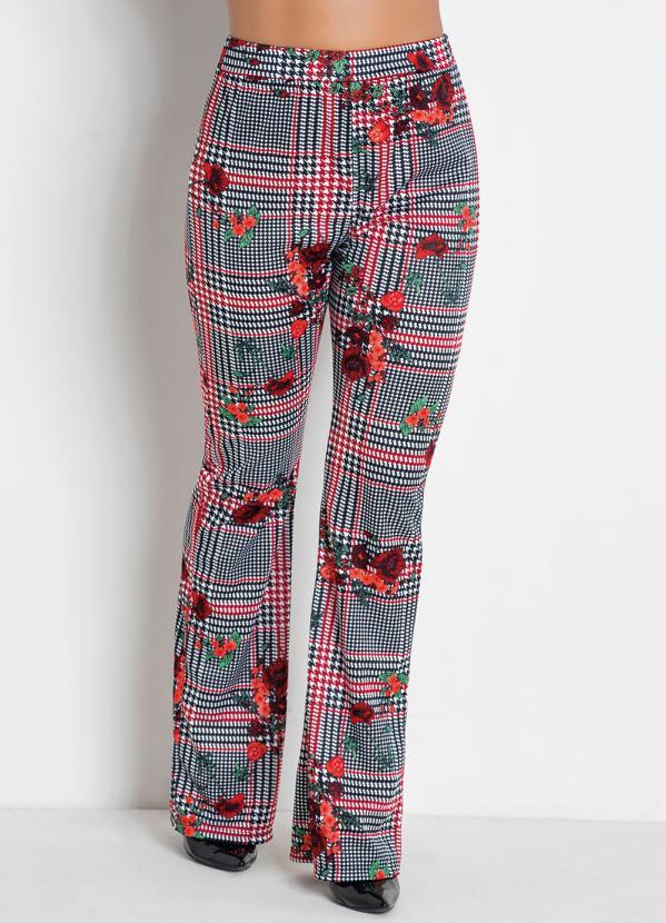 Outlet - Calça Flare Xadrez e Flores 5