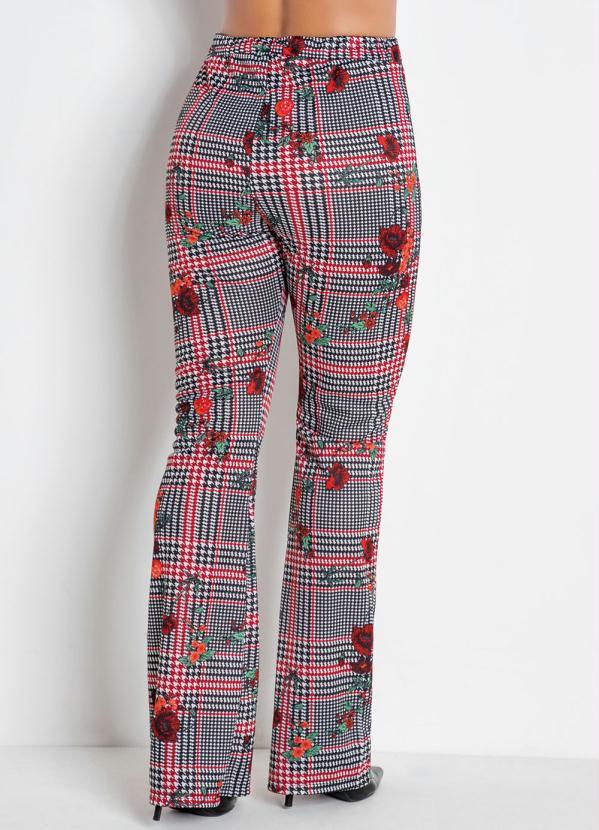 Outlet - Calça Flare Xadrez e Flores 6