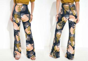 Cala Folhagem Marinho com Cintura Alta