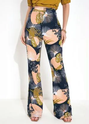 Moda Pop - Calça Folhagem Marinho com Cintura Alta - MODA POP