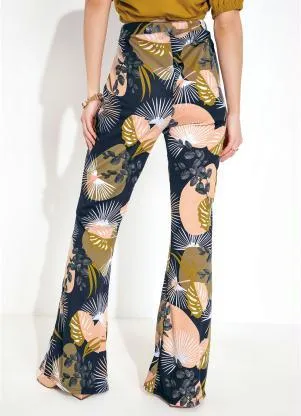 Moda Pop - Calça Folhagem Marinho com Cintura Alta - MODA POP