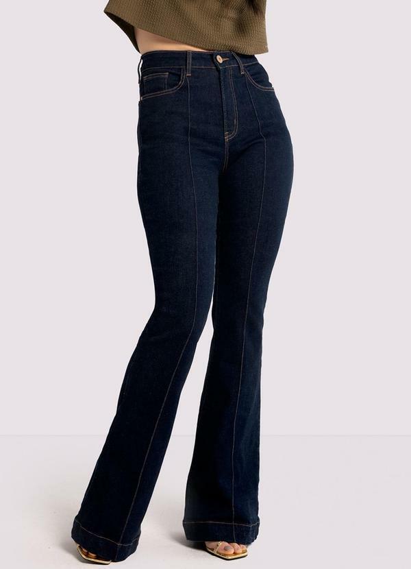 Lunender - Calça Jeans Flare Chapa Barriga com Nervuras Jeans