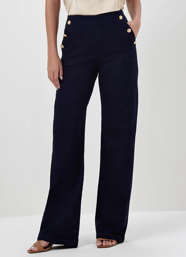 Principessa - Calça Jeans Wide Leg Azul Escuro Serena