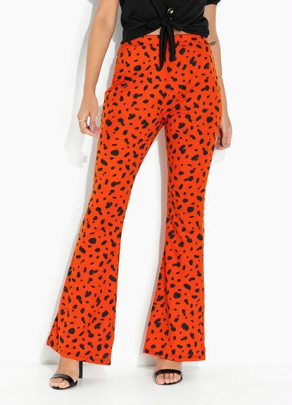 Moda Pop - Calça Onça Laranja Flare com Elástico na Cintura 3