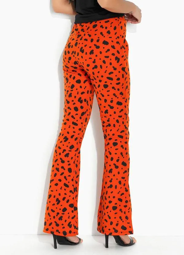 Moda Pop - Calça Onça Laranja Flare com Elástico na Cintura 4