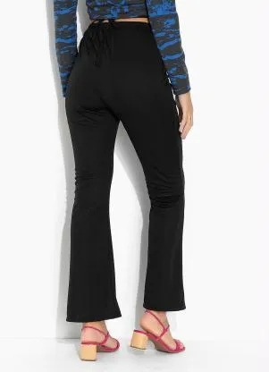 Moda Pop - Calça Preta Flare com Amarração na Cintura - MODA POP