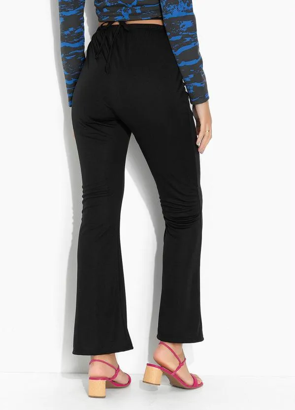 Moda Pop - Calça Preta Flare com Amarração na Cintura 2