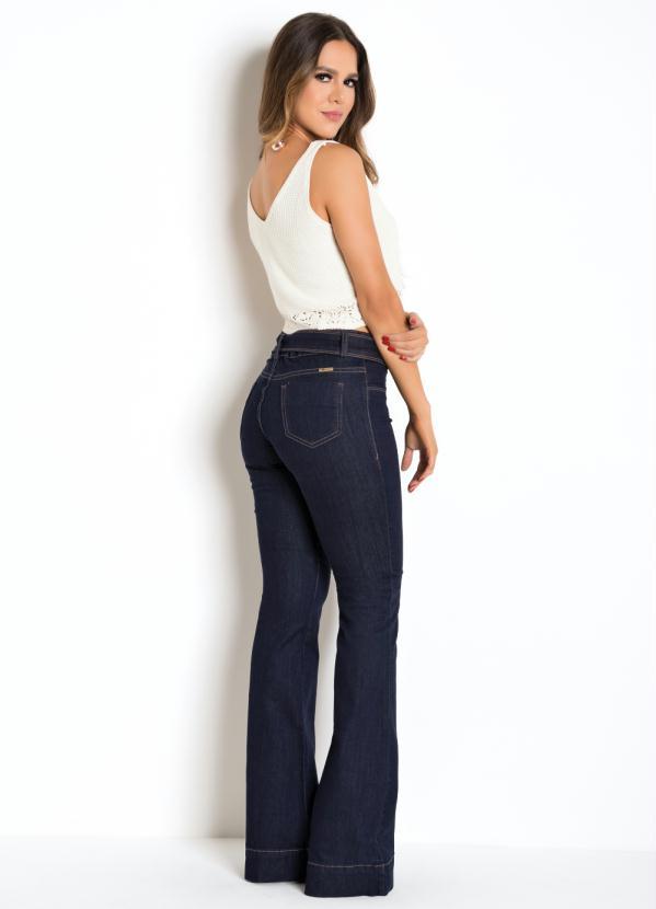 Sawary Jeans - Calça Sawary Flare Jeans Escuro com Cinto 5