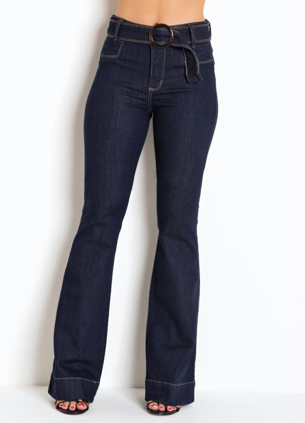 Sawary Jeans - Calça Sawary Flare Jeans Escuro com Cinto 6