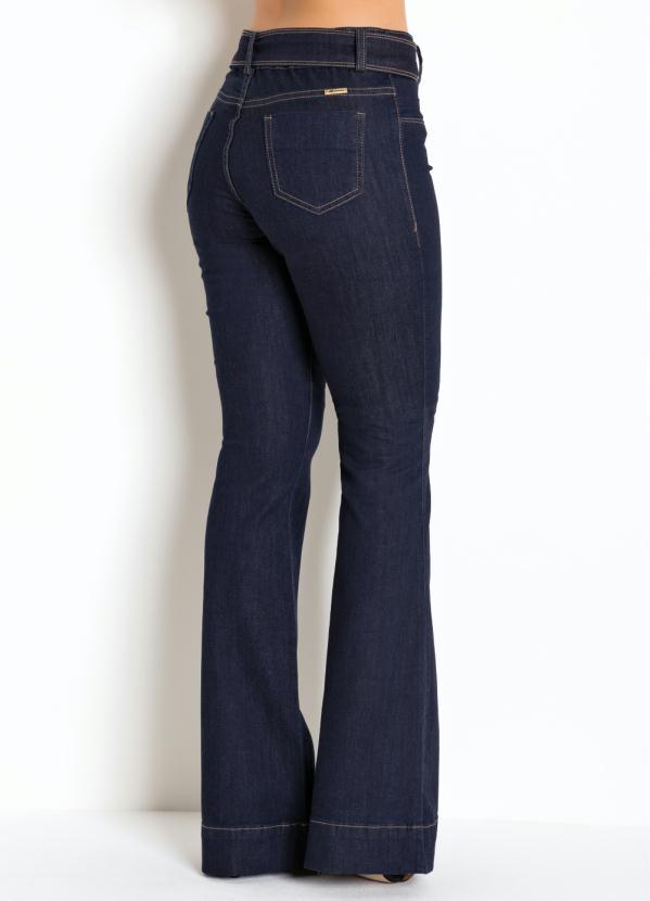 Sawary Jeans - Calça Sawary Flare Jeans Escuro com Cinto 7