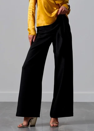 Carlota Costa - Calça Wide com Amarração Preto - CARLOTA COSTA