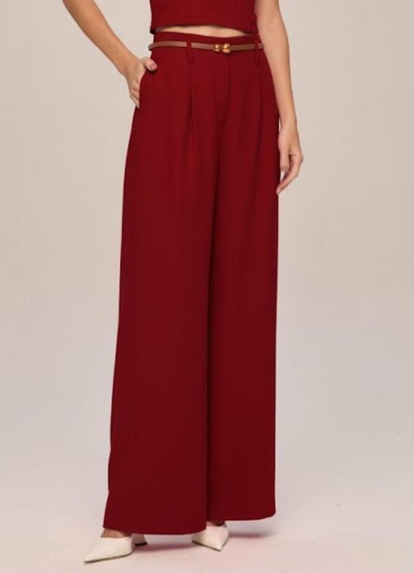 Carlota Costa - Calça Wide com Cinto Vermelho