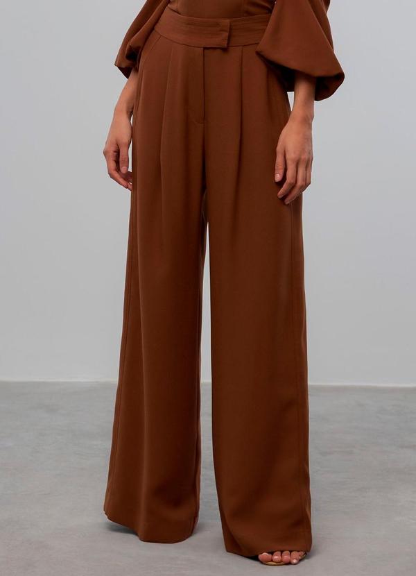 Carlota Costa - Calça Wide com Detalhe Cós Marrom 1
