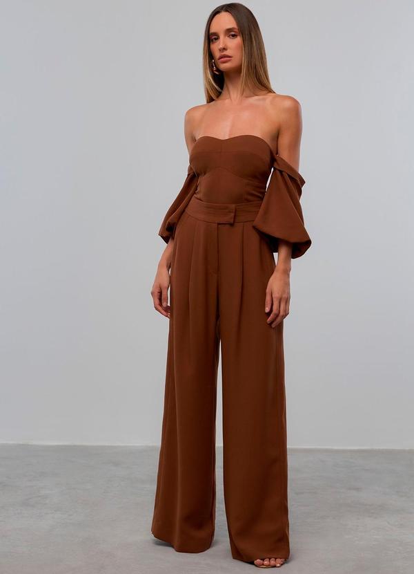 Carlota Costa - Calça Wide com Detalhe Cós Marrom 2