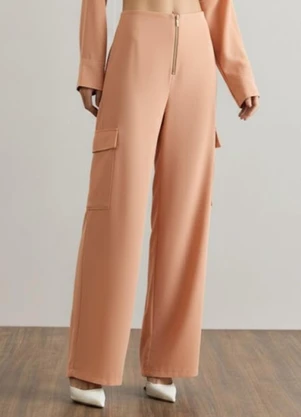 Carlota Costa - Calça Wide com Detalhe Zíper Laranja - CARLOTA COSTA