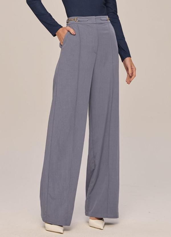 Carlota Costa - Calça Wide com Metal Azul