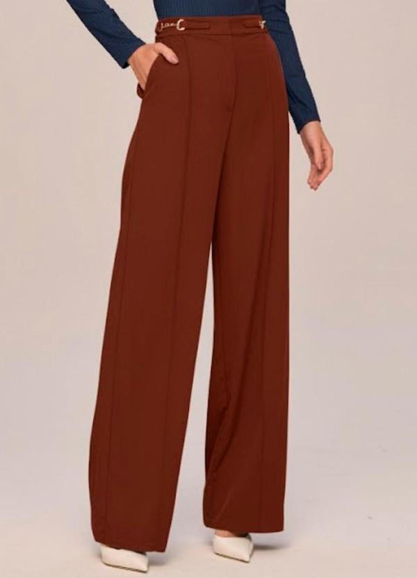 Carlota Costa - Calça Wide com Metal Marrom 1