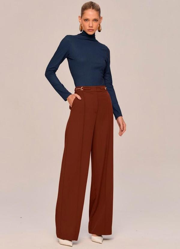 Carlota Costa - Calça Wide com Metal Marrom 2