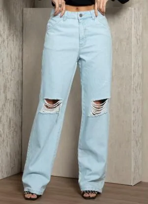 Quintess - Calça Azul Claro com Rasgados - QUINTESS