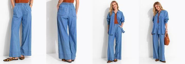 Cal�a Azul Claro em Jeans de Algod�o