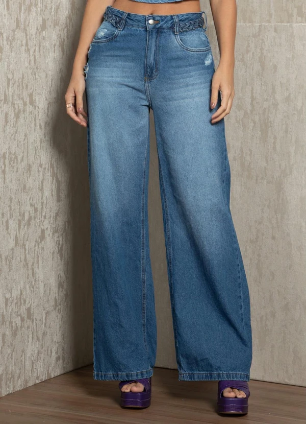 Quintess - Calça Azul com Tranças na Cintura 6