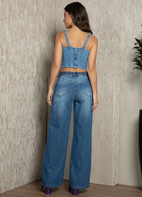 Quintess - Calça Azul com Tranças na Cintura 9