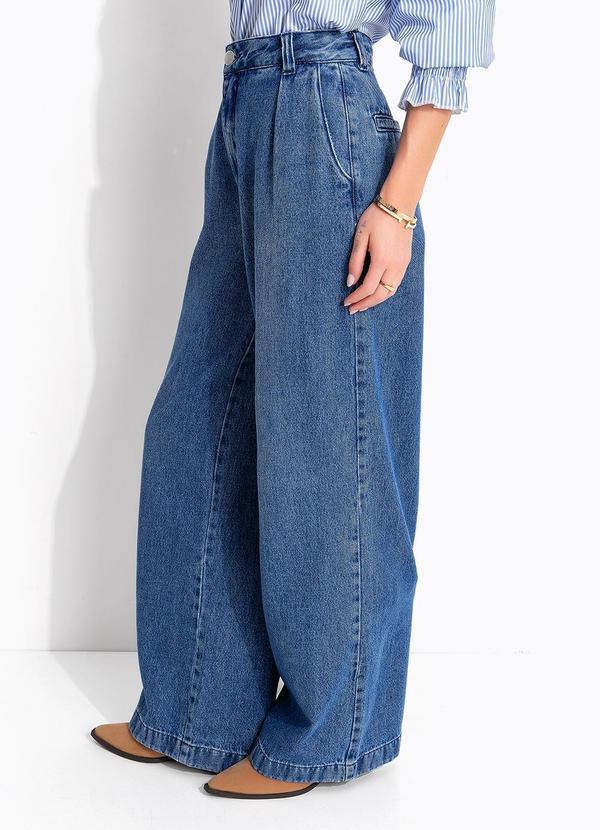 Cal�a Azul Escuro em Jeans de Algod�o