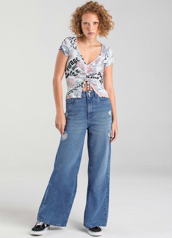 Enfim - Calça Azul Escuro Jeans Wide Leg Feminina 2