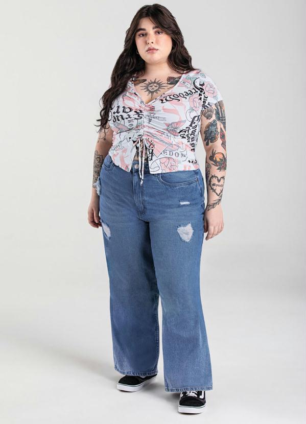 Enfim - Calça Azul Escuro Jeans Wide Leg Feminina 3