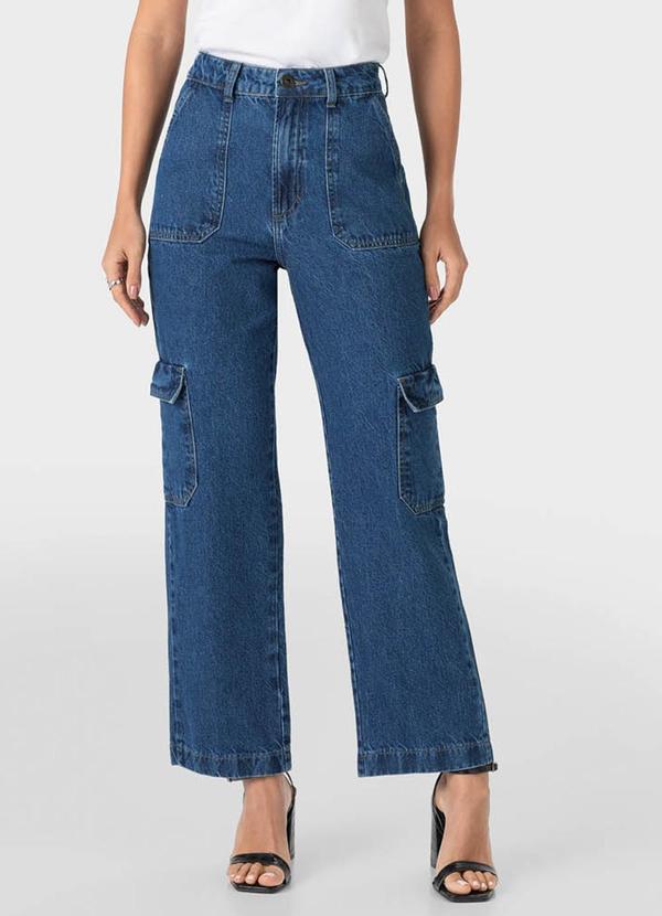 Malwee - Calça Azul Índigo Feminina Straight Cargo Jeans