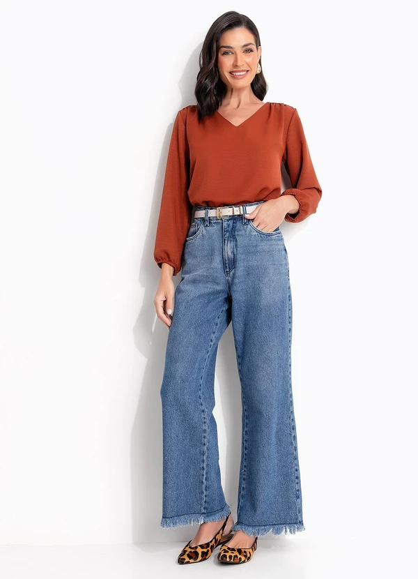 Quintess - Calça Azul Médio em Jeans de Algodão