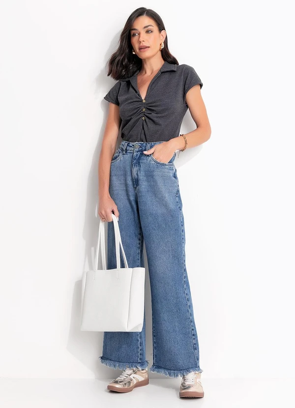 Quintess - Calça Azul Médio em Jeans de Algodão 7