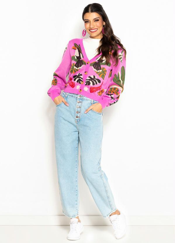 Farm - Calça Baggy Jeans com Botões na Frente Azul 7