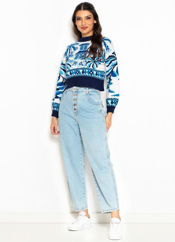 Farm - Calça Baggy Jeans com Botões na Frente Azul 8