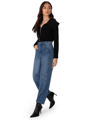 Enfim - Calça Barrel Cintura Alta em Jeans Azul - ENFIM