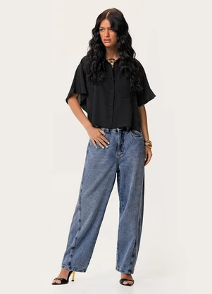 Enfim - Calça Barrel Cintura Alta Jeans Azul - ENFIM